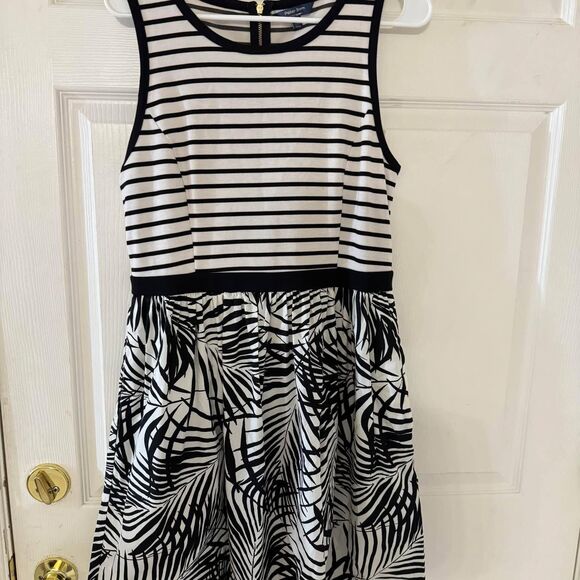 NWOT RETRO Cute Womens PeterSom Striped Palm Tree Floral Pockets Dress HAWAII-10 - Picture 1 of 5